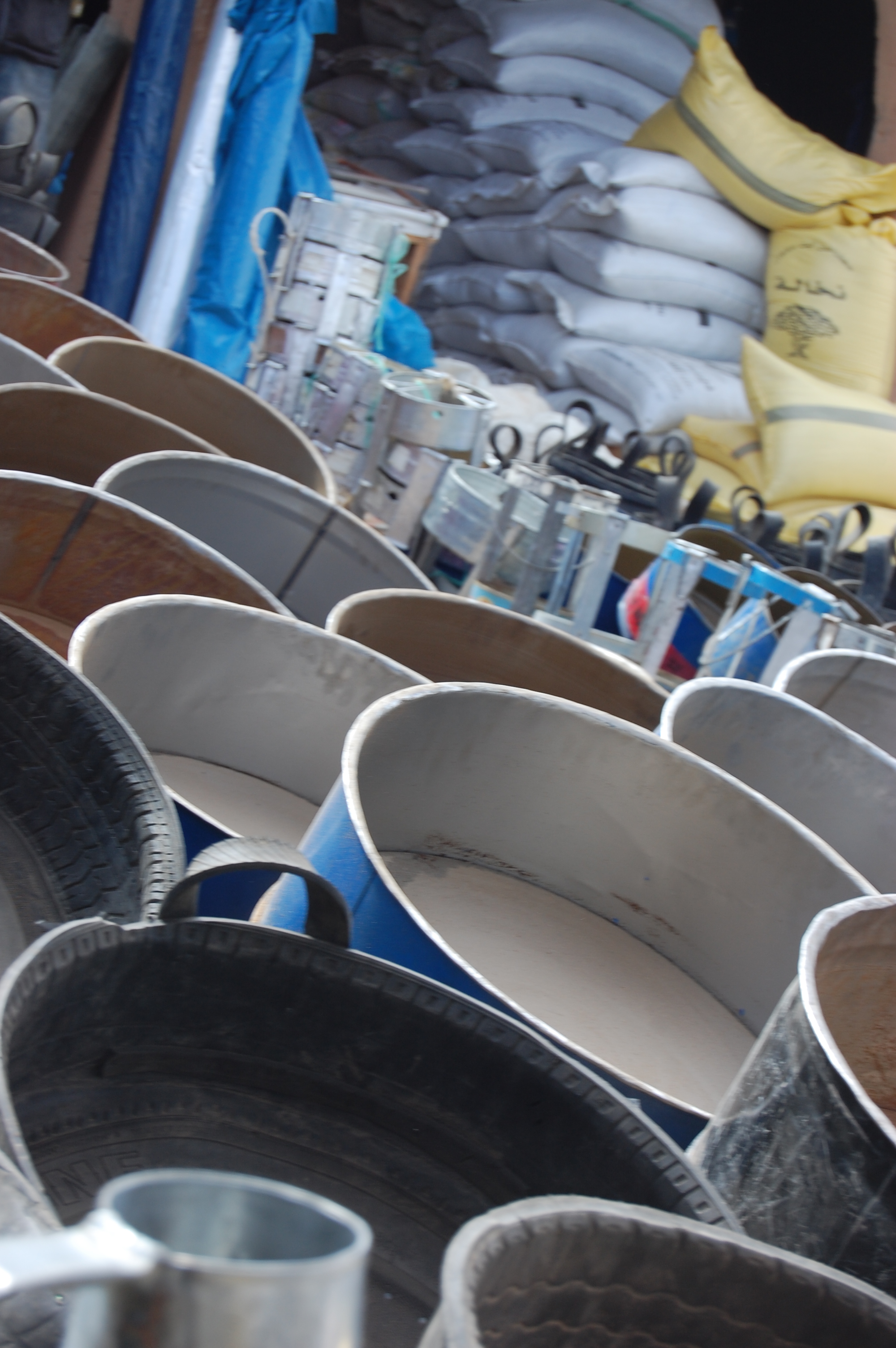 Recycled tyres and tins, Agdz Souk, Morocco