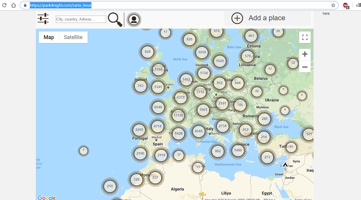 park4night.com European Motorhome Overnight Parking Map