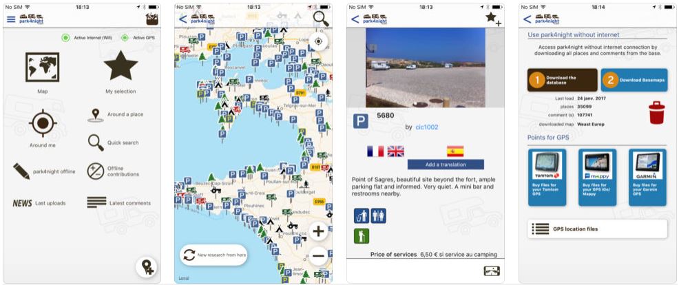 The Park4night Motorhome Offline Aires Map for Mobile Devices