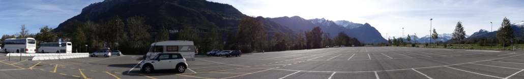 Camping Liechtenstein, OurTour style. There is a single campsite in the country, but we're not in it, as we're too tight, by far.