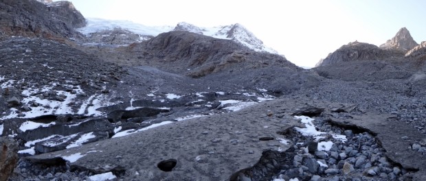 The bottom of the glaciers is like a lunar landscape