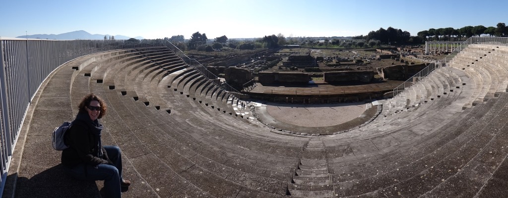 Minturno theatre. Restored, but it felt wonderful to sit on it and look out over the small town below, what was left of it of course!