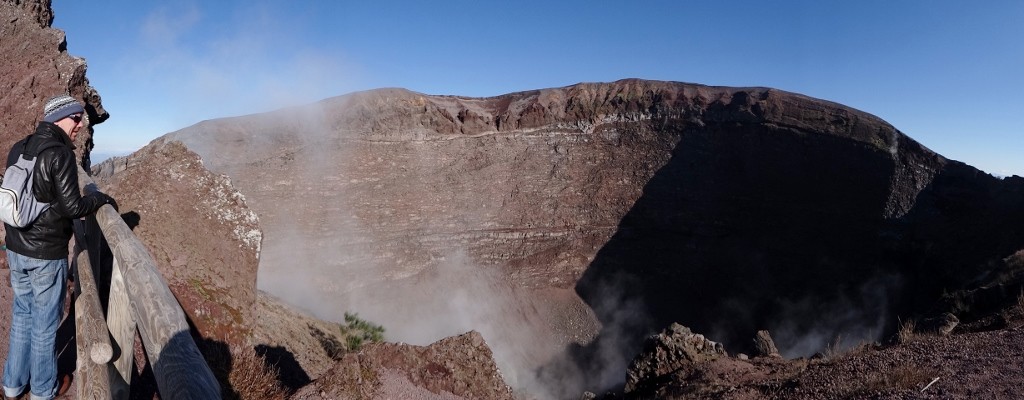Jay looking into the smoking crater