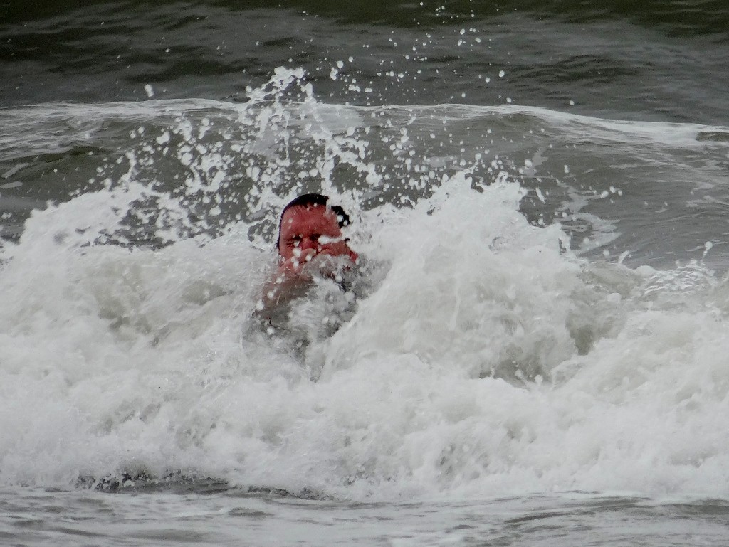 The angry sea makes suer Jay is properly soaked