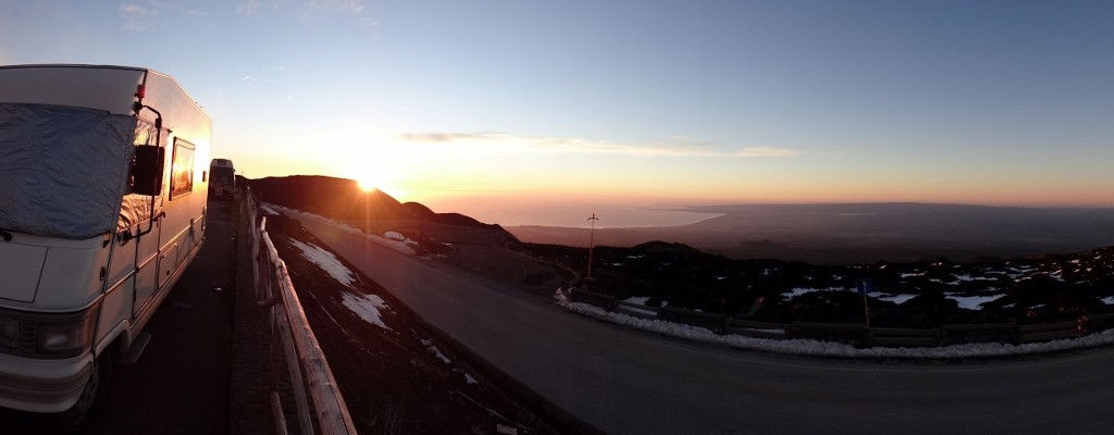 Sunrise over Catania as seen from Mount Etna