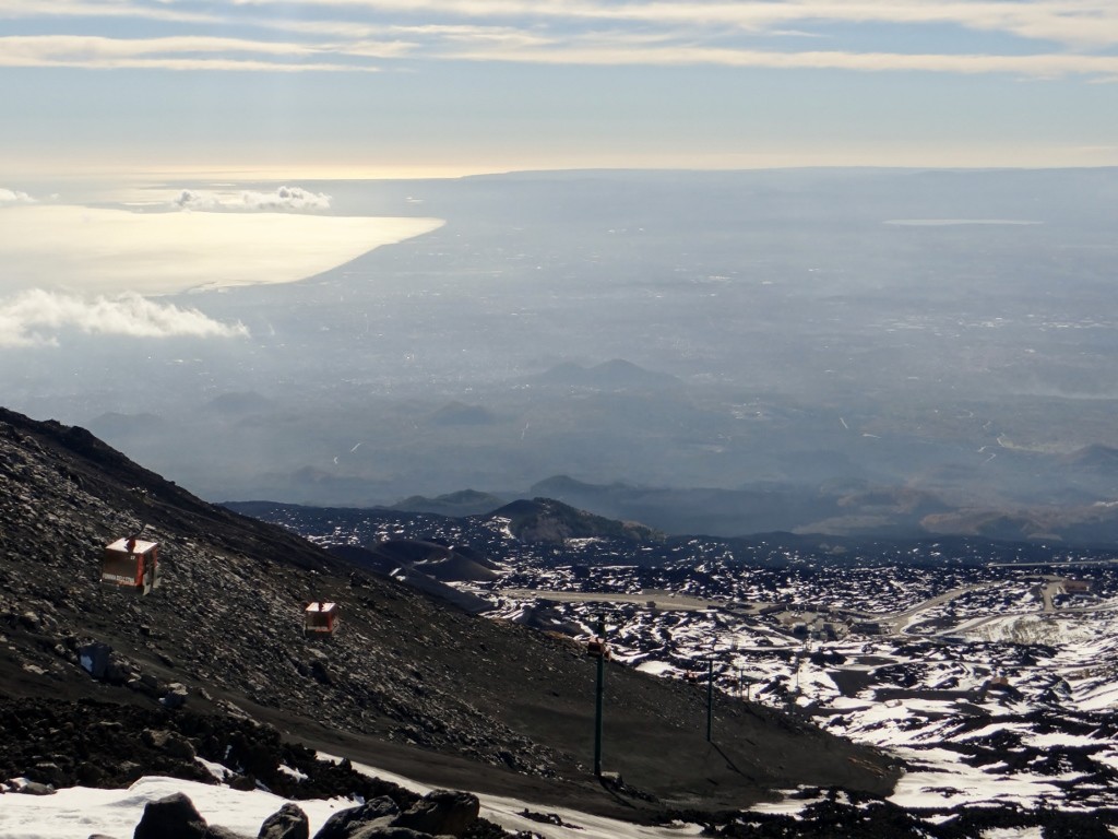Cable cars and view south to Catania