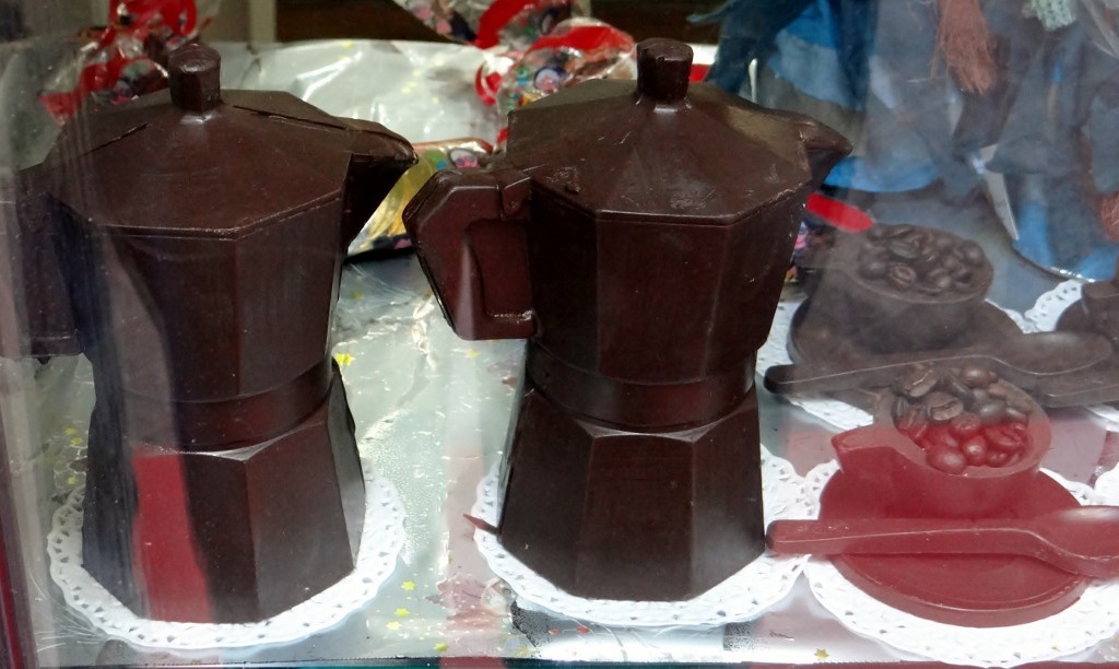 Posh version of a chocolate teapot; a chocolate espresso maker!