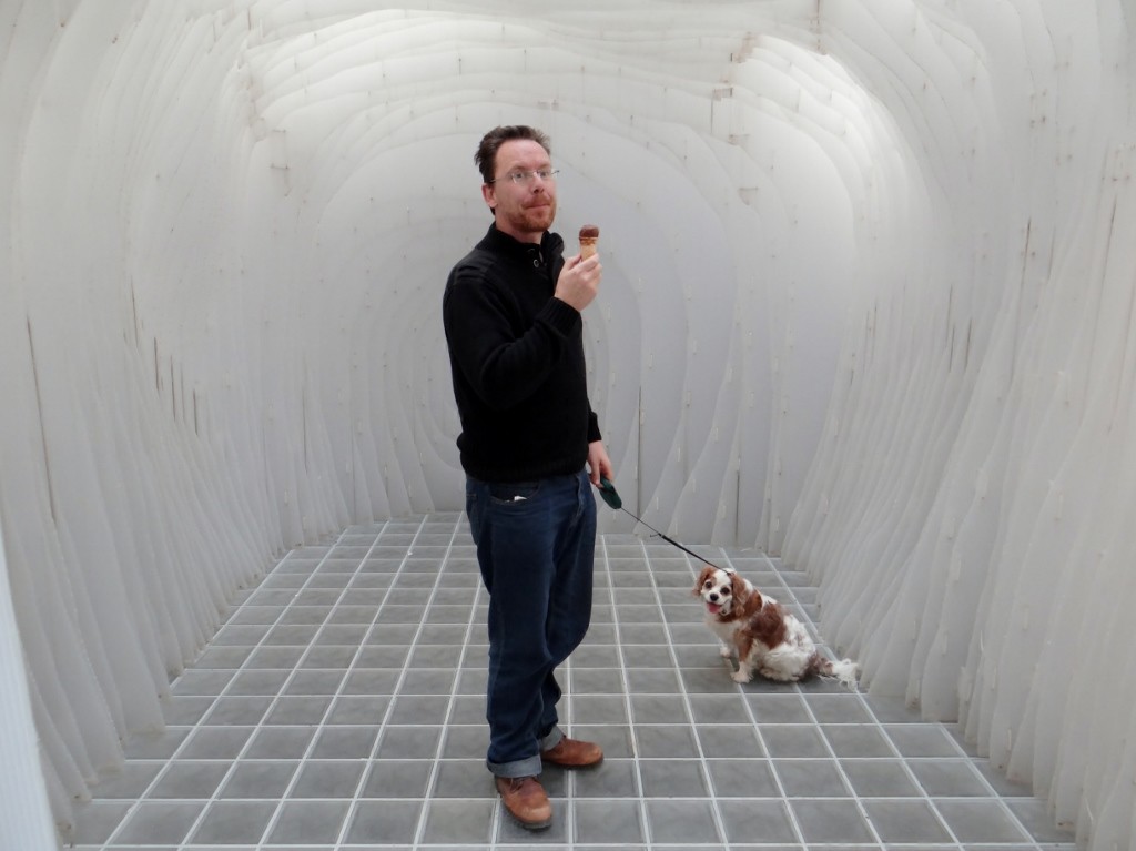 Enjoying Ice cream in a modern polycarbon building thing!