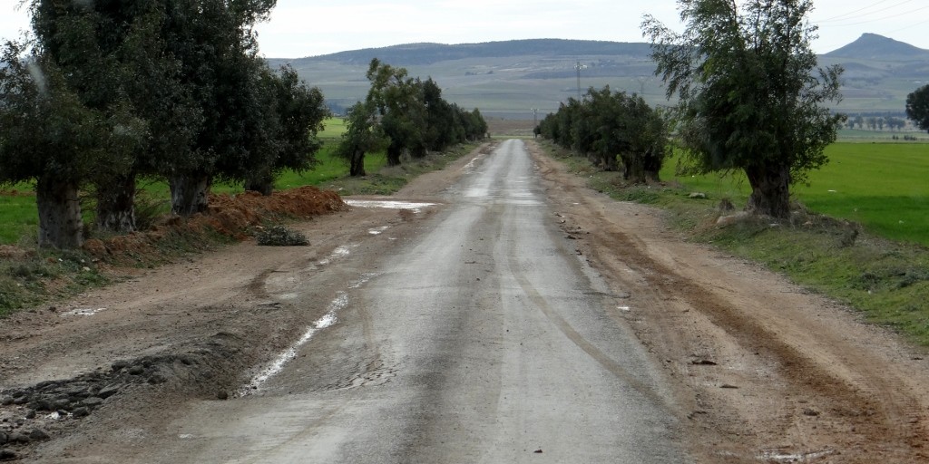 Narrow, no lines, big potholes - not good!