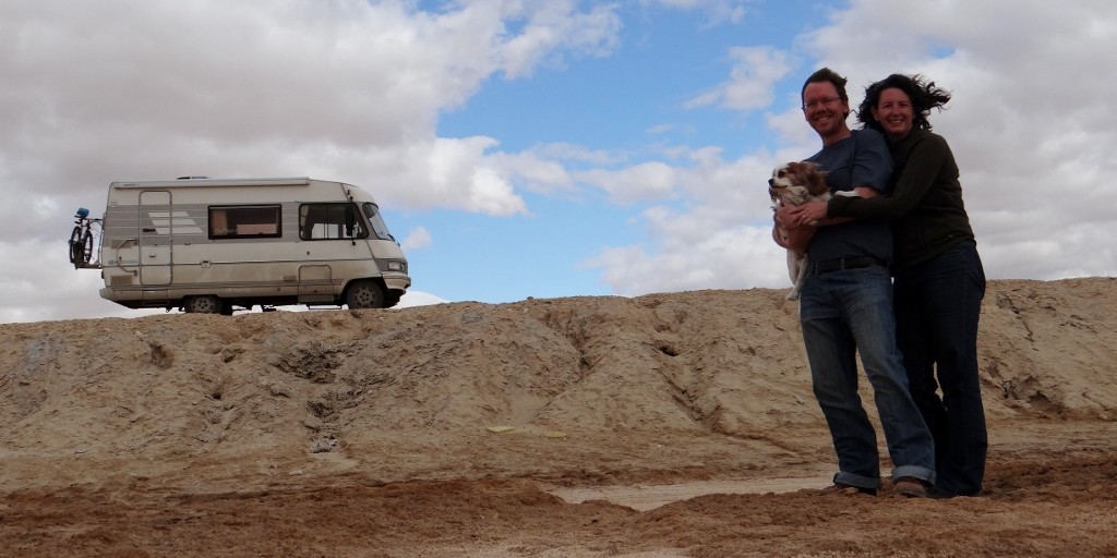 On the Chott El Jerid with Dave on the built up road behind