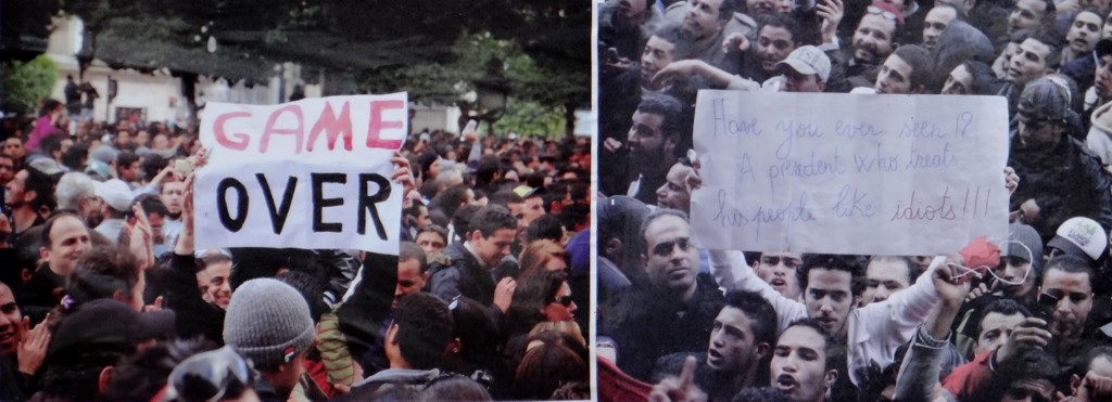 Posters showing the uprising are stuck up in towns