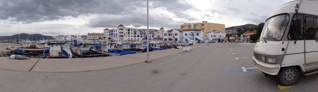 Dave ensconced in the port at Tabarka. In fact, two of the white buildings in the background are police stations; one's the urban police, the other's for the port. Top security!