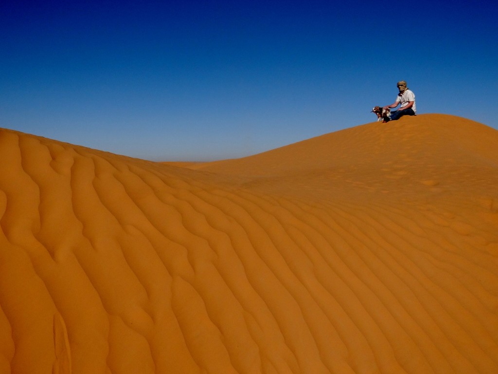 A happy man and his dog.