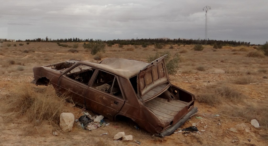 On the road to Ben Kheddache, cars lie where they last stopped!