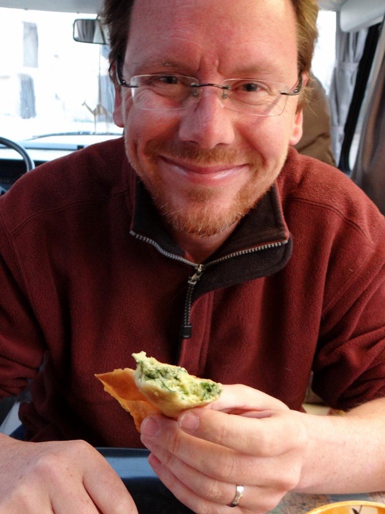 Happy Jay scoffing his Brik