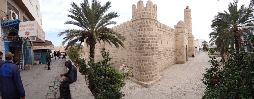 Sousse ribat, a beggar to the left completing the medieval atmosphere.