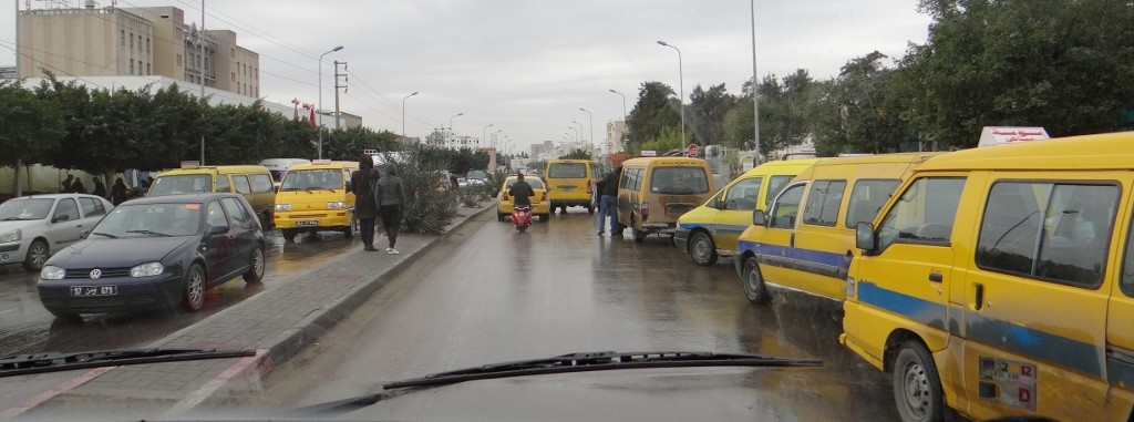 Market day means taxi day too in rainy Sousse