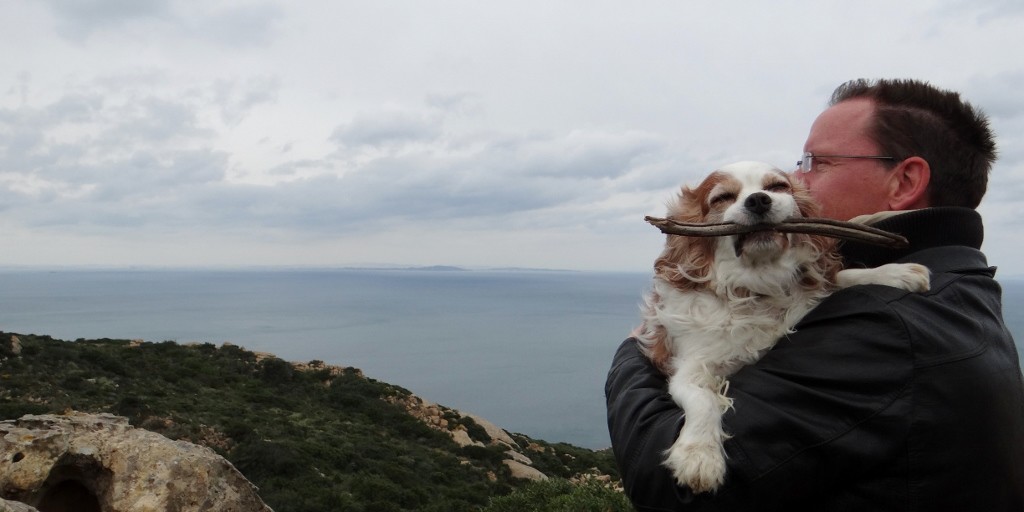 Charlie and Jay looking out over the Gulf of Tunisia - little did we know we'd be sleeping over there tonight!