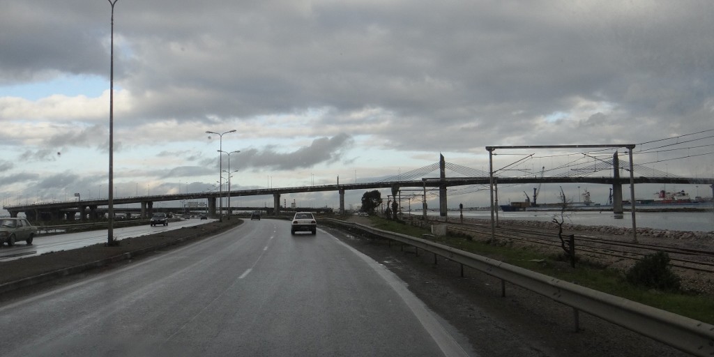 Crossing Lac Tunis - water either side of us another road over the top!