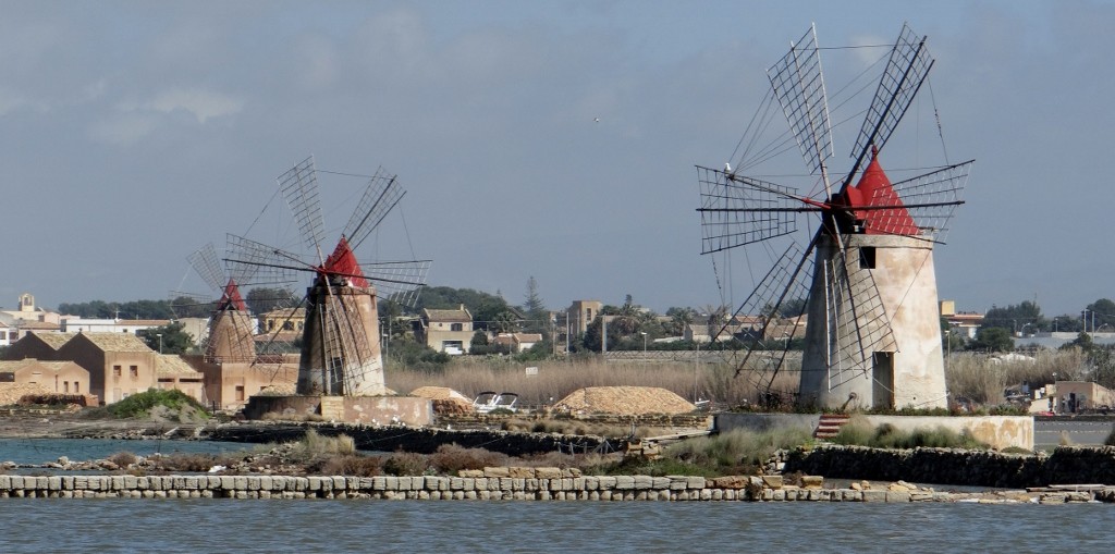 Windmills at the salt flats near Mozia