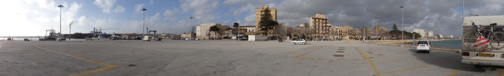 Dave in yet another freebie overnight parking place, Mazara del Vallo.
