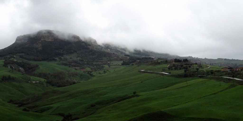 In the cloud is Enna, a town we stopped in on our way across Sicily late last year!