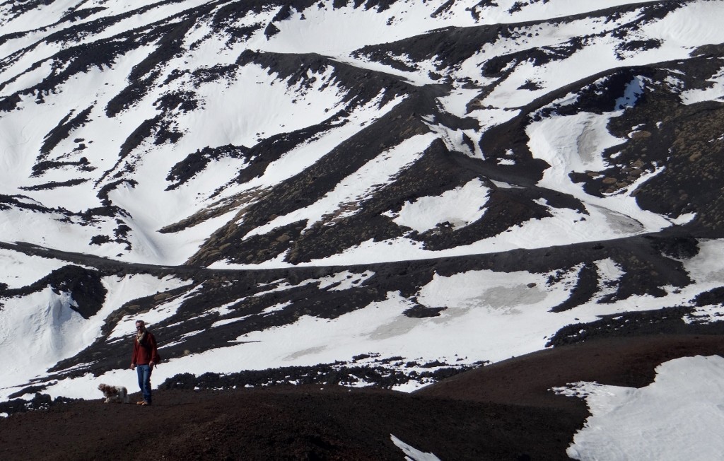 Charlie and Jay walk in the monochrome wonderland