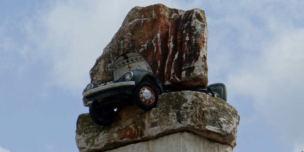 Our favourite sculpture, poor VW beetle!