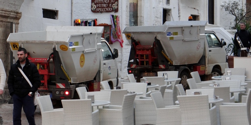 Tiny narrow streets call for little bin lorries!
