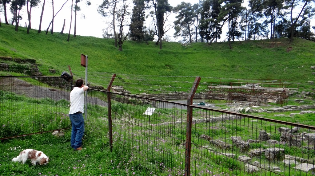 Charlie and Jay eye up the massive theatre of Ancient Megalopolis