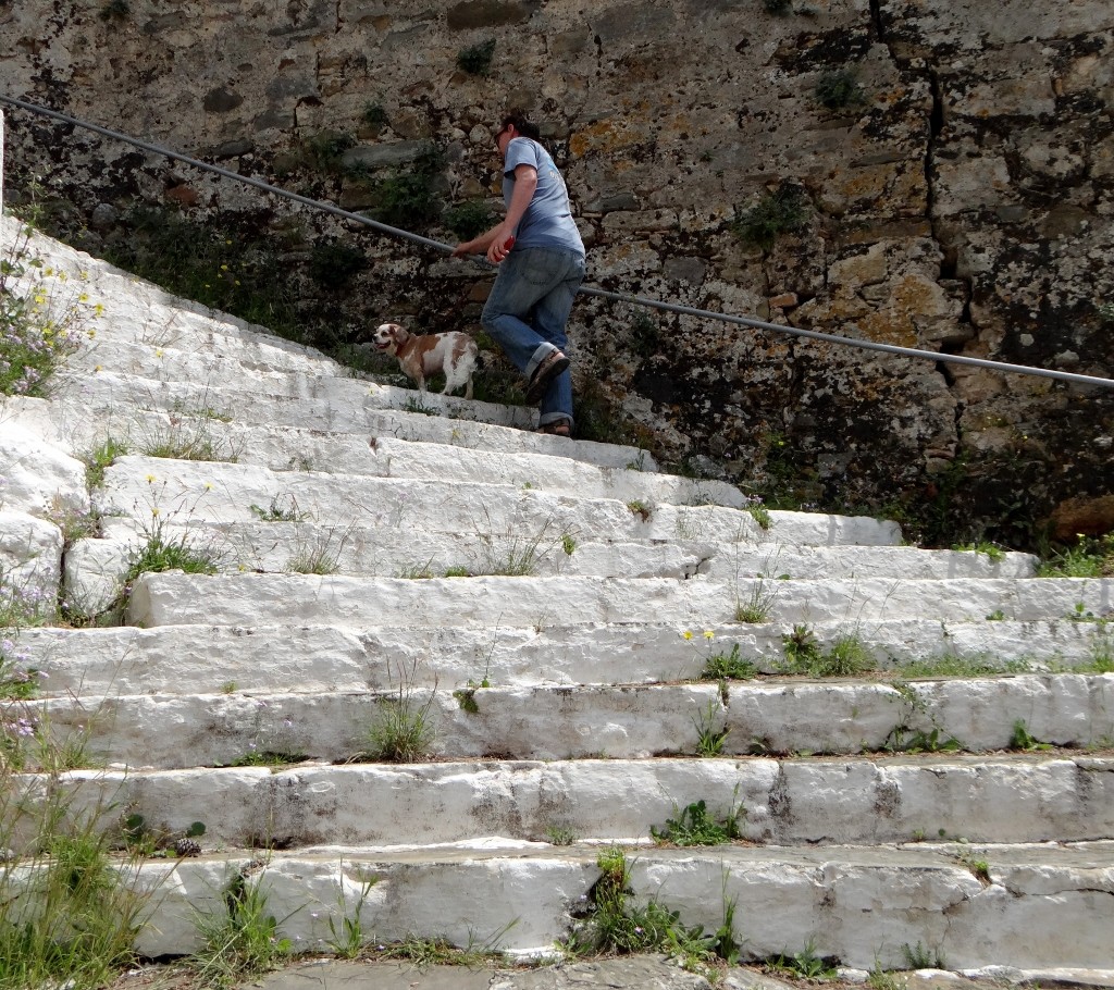 Charlie and Jay climb the steps up to the citadel