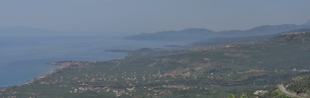 The first sticky out bit from the left is Ag Nikolas where we stopped last night, the next sticky out bit is Stoupa - the whole area is beautiful