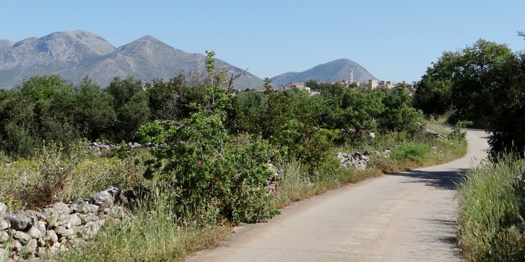 At last Areopolis comes into view - 3km up hill in the sunshine is enough for anyone