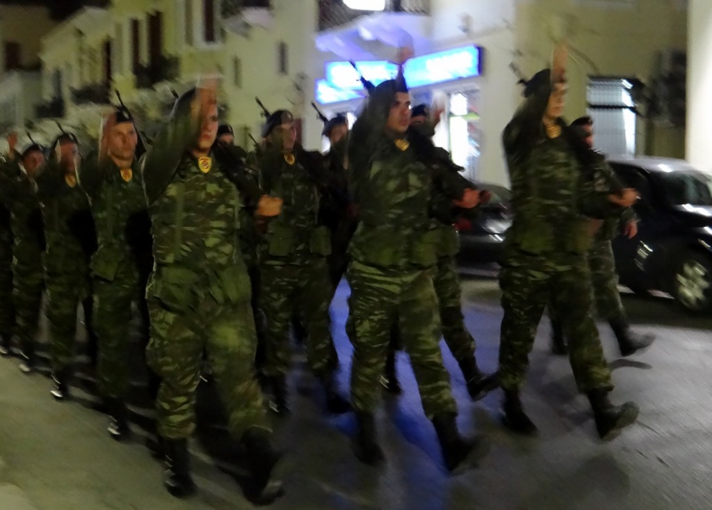 The army on their way to church for Easter Mass