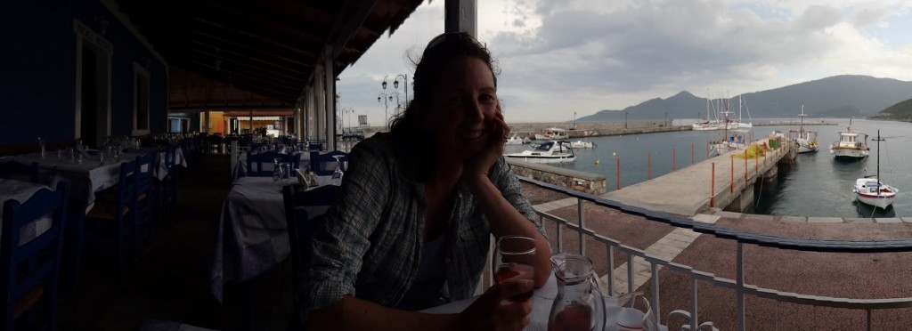 Any excuse, rain sees us shelter with wine in an empty taverna which has been here since 1830!