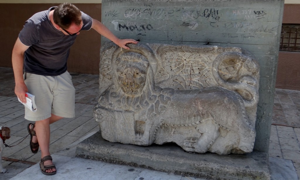 I suspect the Venitians who used to run this place wouldn't be too happy with what has happened to their lion - he has sweets shoved into holes that used to hold precious stones.