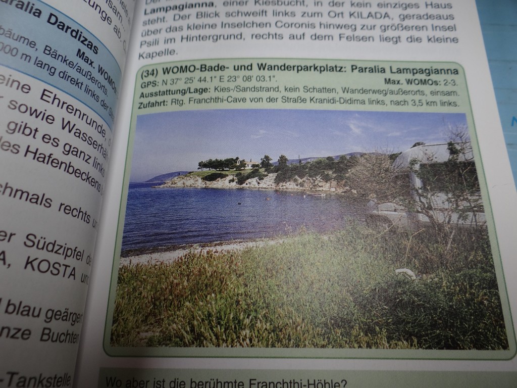 Mit dem Wohnmobil Nach Peloponnes. A great book (in German so we struggle a bit),  and check out one of the free camping locations on our route!