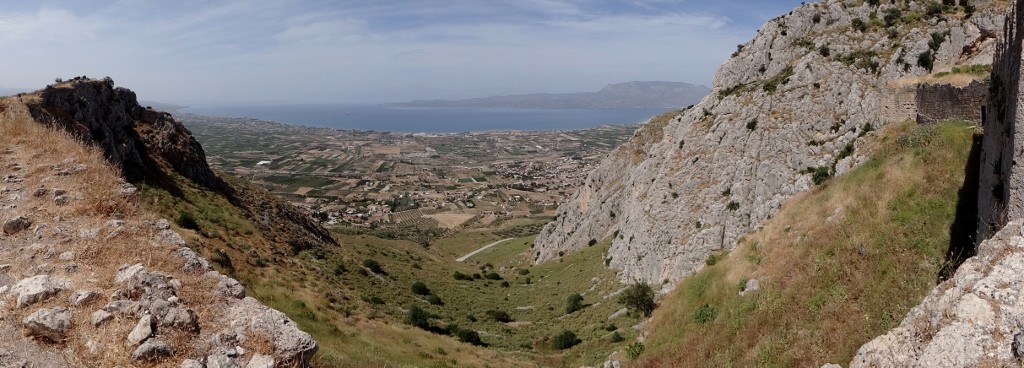 The Gulf of Corinth from the citadel - to the right is the climb to Aphrodite's temple.