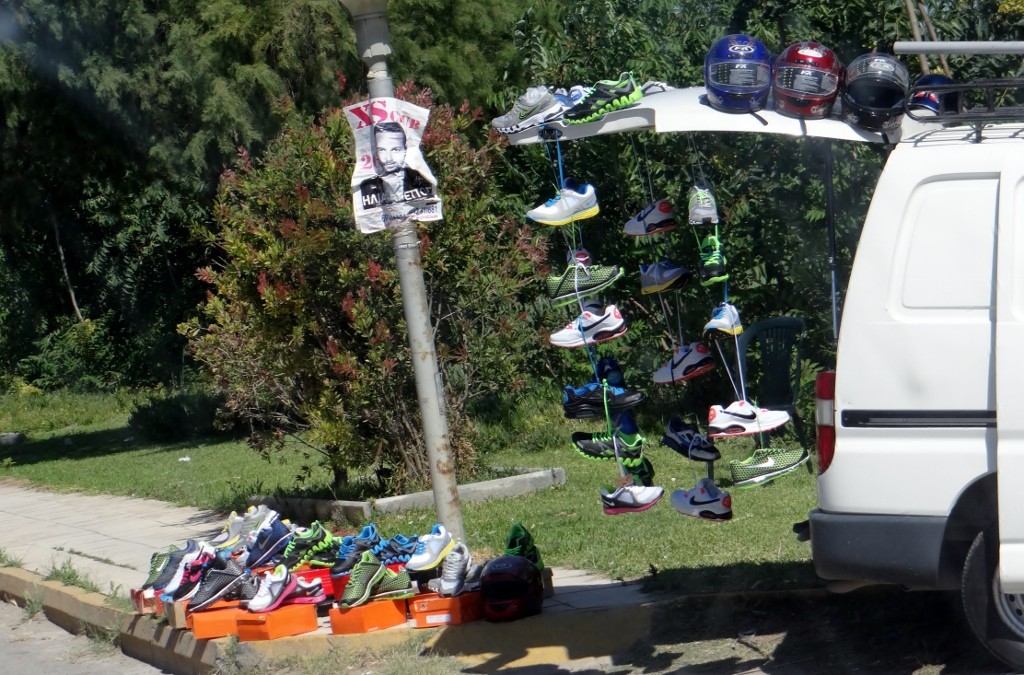 Another random roadside trainer stall, this one has branched out into helmets too, can't see there being a big uptake around here!