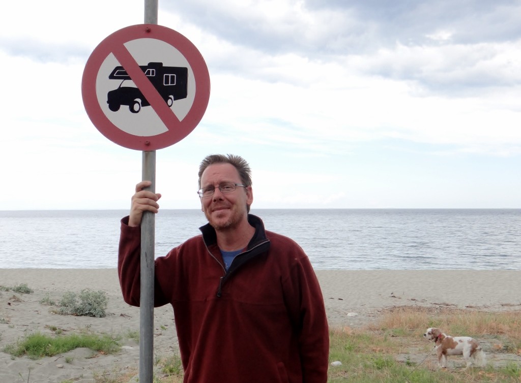 First one of these that we've seen in Greece - it appears to be home made (possibly by the campsite at the other end of the village?). Jay's just spotted one on the ground by where we are parked - but we haven't seen it if anyone asks!