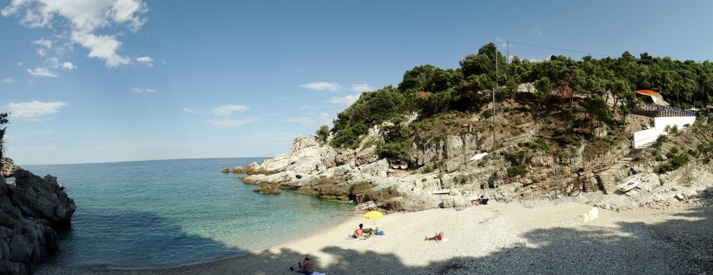 Our busy little beach at about 4.30pm judging by how far the shade it across it!