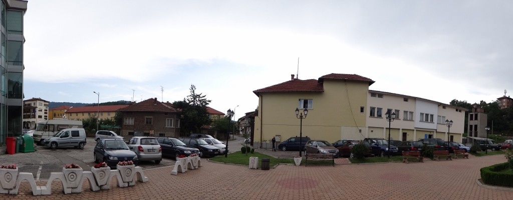 Dave on the left, the police/fire station on the right - taken from the park next to us.