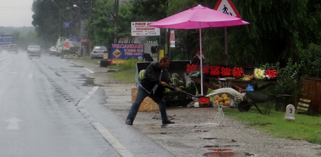 Clearing the water so potential punters don't get wet shoes