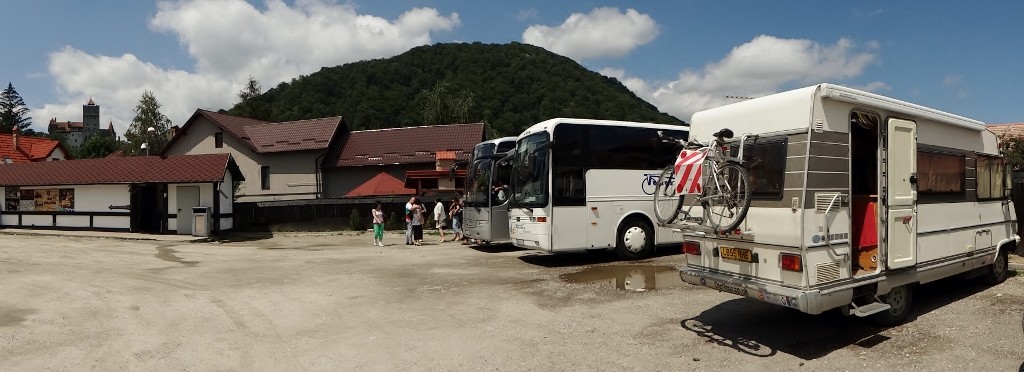Dave on the right, Dracula's castle in the distance on the left.
