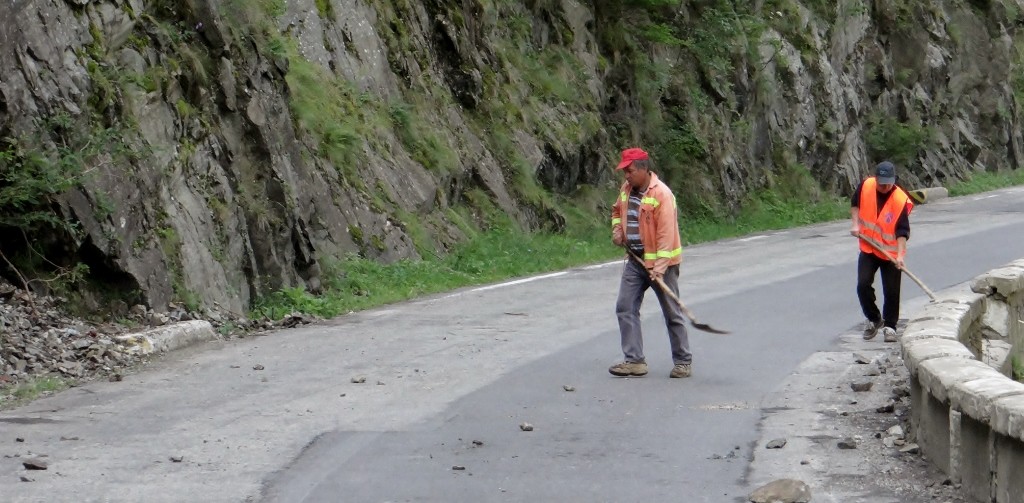 These guys have the most full time of full time jobs. The road was covered in rocks - we even saw some falling (which scared us both a bit)