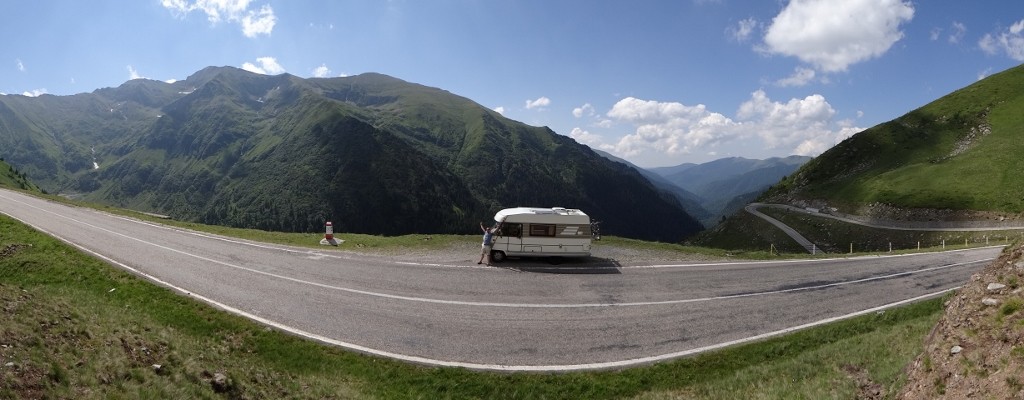 Dave on the south side of the pass, sunshine and blue skies.