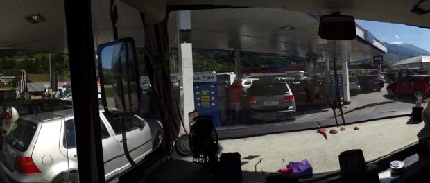 Show me the diesel. One pump was occupied by a small tanker refilling itself: weird.