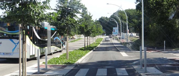 Hitting the road north. The central part of the route was reserved for buses, the outside bits for push bikes.