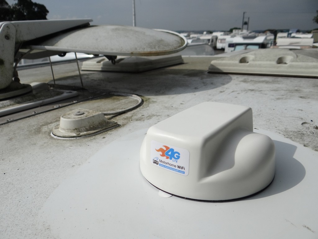 4G motorhome wifi antenna in place on motorhome roof