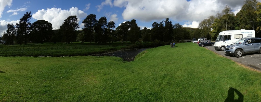 Zagan alongside the river in Langholm. Lovely spot, but there's a 'No Overnight' sign and it's next to the main road, so we moved here. 